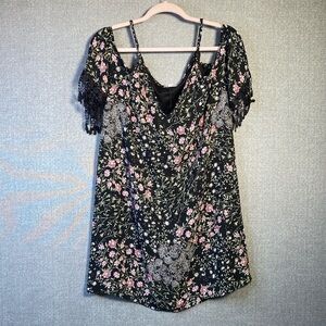 Charlotte Russe Large Womens Whimsigoth Black Floral Mini Dress Off The Shoulder